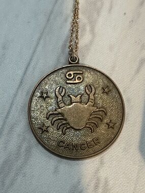Vintage Brass Cancer Zodiac Necklace  and charm 20 inches